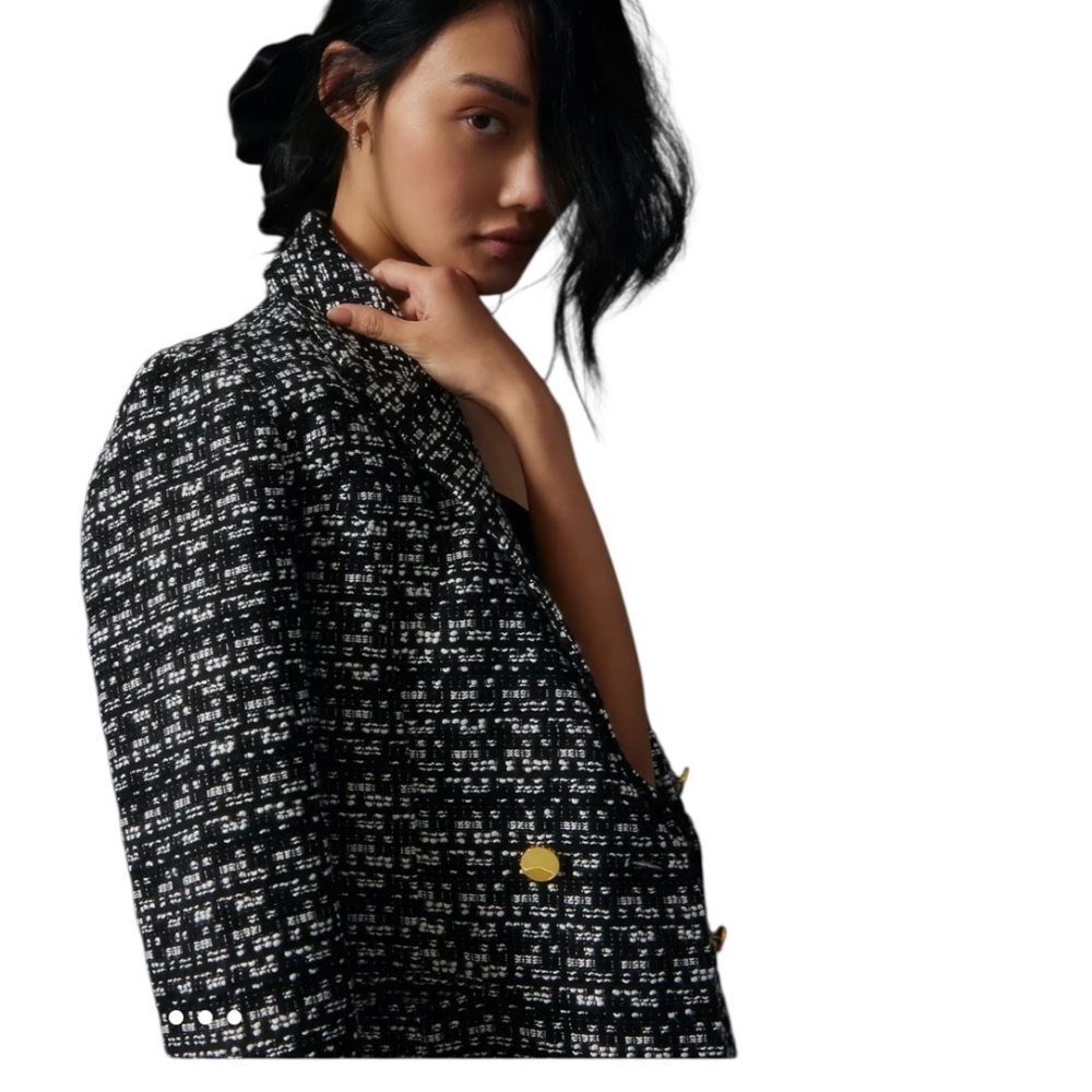Maeve Black & White Tweed Blazer with Gold Buttons - Picture 1 of 13